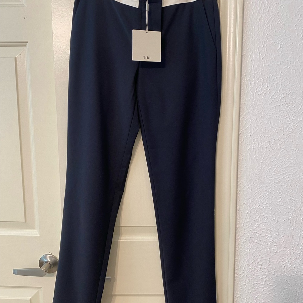 Tibi Tropical Wool Beatle Pant - Size 4 - Navy